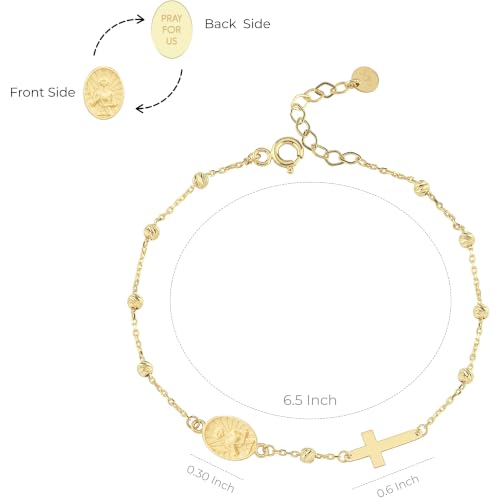 Image of MIONZA Catholic Medal Cross Bracelet for Women | 14K Gold Plated or Solid Gold, Religious Rosary Jewelry, Choose Your Saint Medal Bracelet