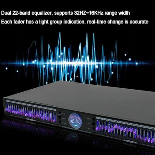 Ecualizador de audio gráfico de 22 bandas, con 10 efectos preestablecidos, canal dual en rack 1U, para estudio de grabación, con control remoto miniatura 7