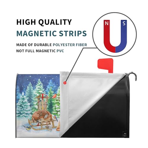 Image of Christmas Mailbox Cover Winter Mailbox Wraps Magnetic Standard Size 25x21 in Watercolor Xmas Tree Deers Snowman Post Letter Box Cover for Home Garden Outdoor Yard