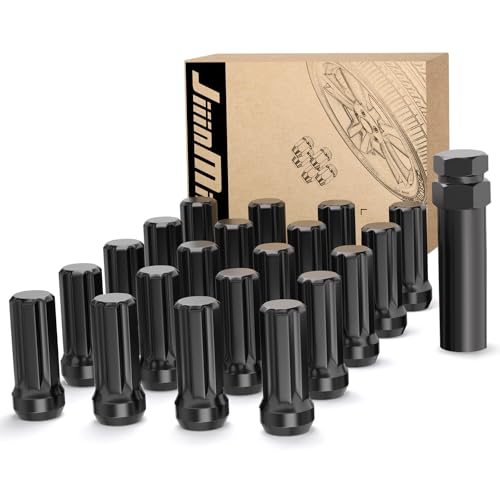 Image of 20PCS 1 /2x20 Lug Nuts Black with 7 Spline Tuner, 1 /2 inch-20 Locking Lugnuts 2 inch Length with 1 Socket Key, 60 Degree Conical /Cone Bulge Seat Closed End