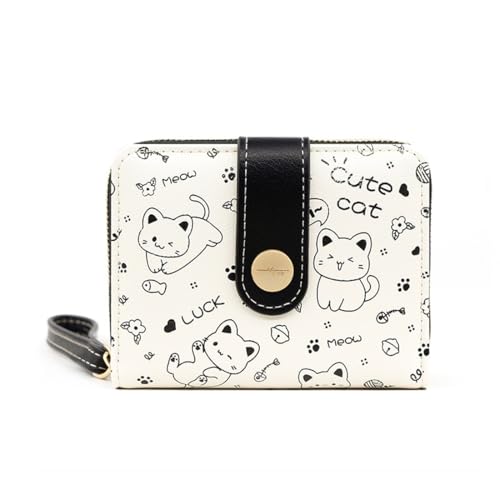 YUVKIN Cartera Pequeña Mujer con Tarjetero y Monedero, Mini Billetera con Diseño de Gato (Negro)