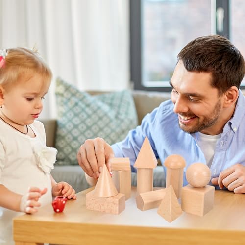 Jouets éducatifs géométriques UPKOCH en bois : 12 formes 3D mathématiques