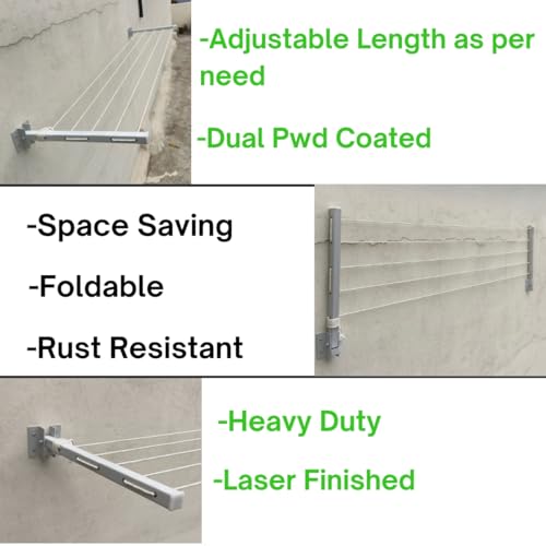 Image of Heavy Duty 5 Layer Wall Mount Cloth Drying Stand for Balcony with 40 Feet Rope | Foldable Clothes Drying Stand | Wall Mounted Cloth Drying Stand