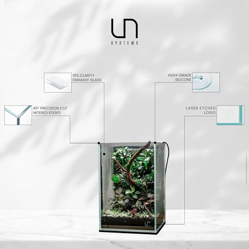 Image of UNS Ultra Clear Rimless Tank - 3.1GAL | 12L - 7.87x7.87x11.81 | 20x20x30 CM, 5mm Glass Thickness, Leveling Mat Included - Low Iron, High Clarity Fish Tank w / 45 Mitered Edge - [20T]