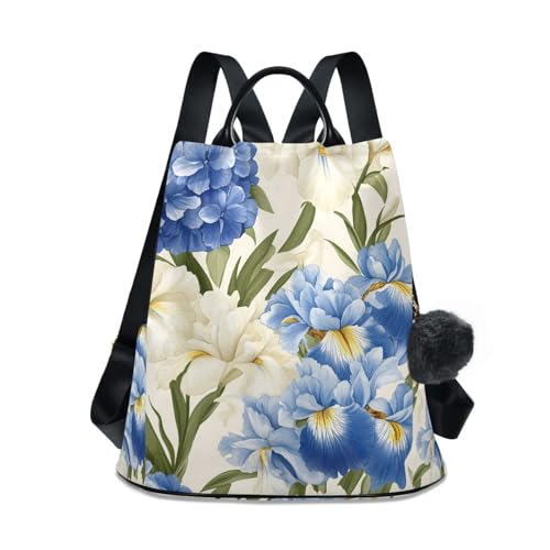 Mochila antirrobo azul y crema de mujer con estampado de flores bolsa de viaje