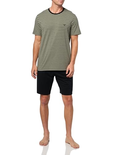 Emporio Armani Men's Yarn Dyed Stripe Stretch Cotton Pajama Short and Tee Set