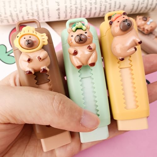 2Pcs Capybara Retractable Erasers, Cute Rubber Push-Pull Eraser, Pencil Erasers for Students Capybara Lovers School Office Supply Stationery (Random Color)