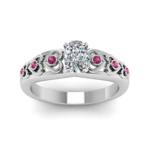 Image of 55Carat Choose Your Gemstone Heart Design Diamond CZ Accent Ring Sterling Silver Cushion Shape Side Stone Engagement Rings Matching Jewelry Wedding Jewelry Easy to Wear Gifts US Size 4 to 12