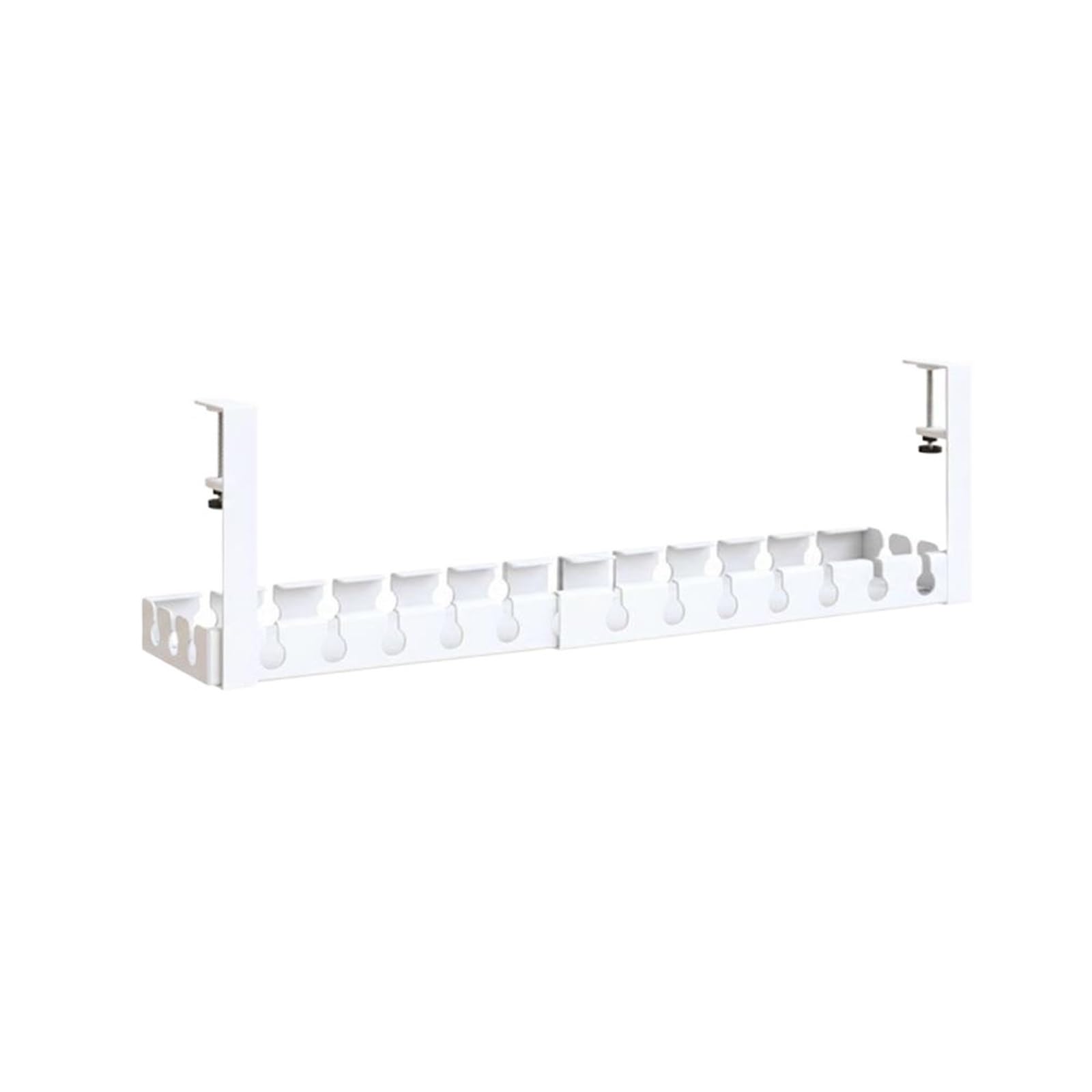 Cable Management Tray Under Table Storage Rack No Punching Metal Cable Management Tray Home Office Desk Wire Organizer Retractable Power Strip(White 43-74cm)