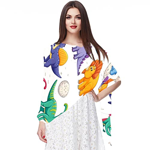 Foulard en mousseline de soie femme dinosaure bleu multicolore