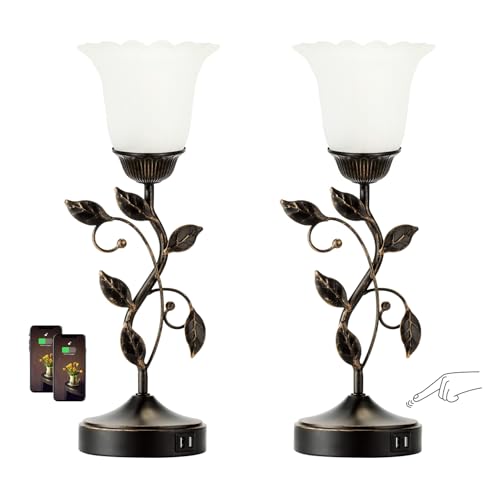 RORIANO Set of 2 Touch Bedside Vintage Lamps with 2