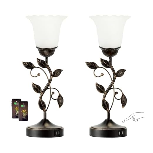 RORIANO Set of 2 Touch Bedside Vintage Lamps with 2 USB C+A