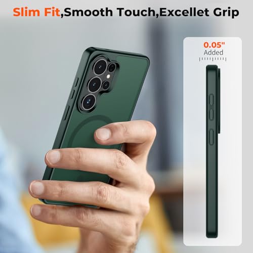 Image of SUPFINE Magnetic for Samsung Galaxy S26 Ultra Case with Screen Protector, (Built-in Magnets) (Military Grade Drop Protection) Slim Translucent Shockproof Phone Case,Forest Green