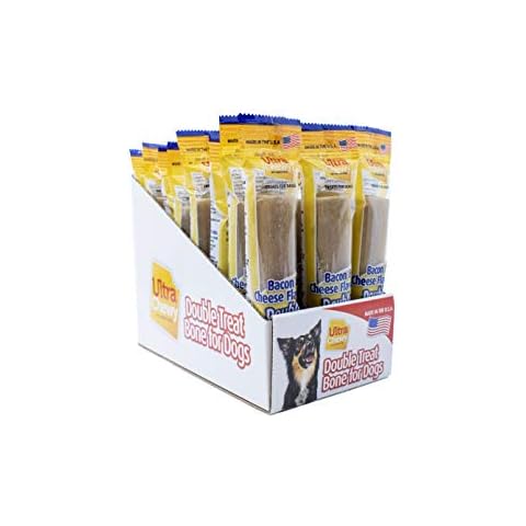 Ultra Chewy Double Treat Bones: Long-Lasting Dog Treats Made in USA for Large and Small Breeds, Highly Digestible, Ideal for Aggressive Chewers (Bacon & Cheese, 24 Count) Cover