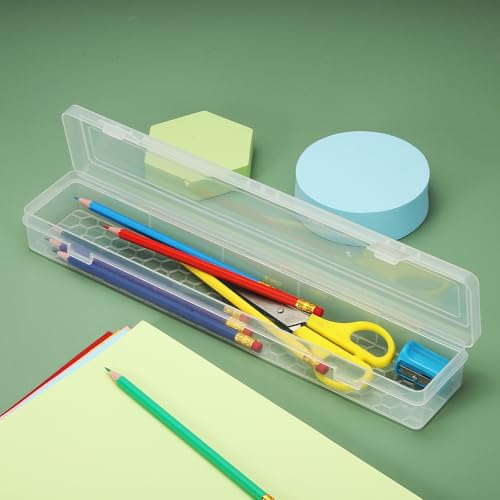 Image of YOKIVE Art Supply Storage Organizer, Art Tool Box Craft Box Art Supplies with Buckle for Brushes Paints Stamps, Transparent, 13.58 x 1.46 x 2.56 Inch