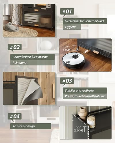 NETEL Rostfreies 5-stufiges Küchenregale Stehend, Küchenschrank mit Rollen und Füße, Mikrowellenschrank, Bäckerregal, Standregal, Lagerregal für Küche Wohnzimmer mit Sichtbare Türen, Vintage, Schwarz