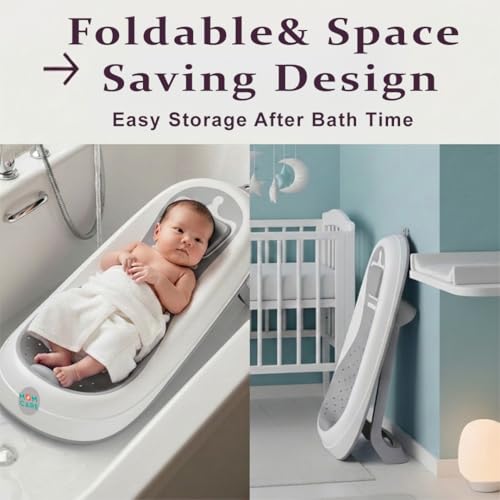 Image of MOM CARE Foldable Baby Bath Support Seat for Newborn (0-6 Months) | Anti-Slip Silicone Baby Bather | Ergonomic Infant Bath Seat for Sink, Tub & Floor | Portable Newborn Bath Support Chair | Grey