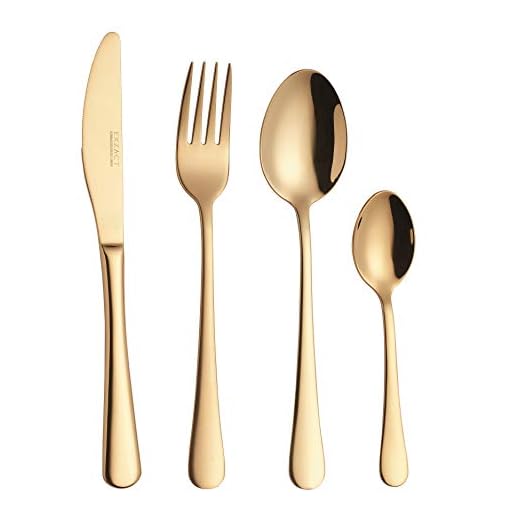 Exzact De Acero Inoxidable Cubiertos Cuchillería 16 PCS Set Cuchillería De 4 X Cena Tenedors, 4 X Cuchillos, 4 X Cucharas Cena, 4 X Cucharaditas - Servicio Para 4 (Dorado/Oro Efecto)