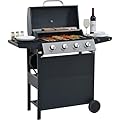 4-Burner Outdoor Barbecue Propane Gas Grill,Outdoor Stainless Steel BBQ Grill 35,000 BTU with Foldable Tables and Wheel Casters for Backyard Garden Patio Camping Cooking