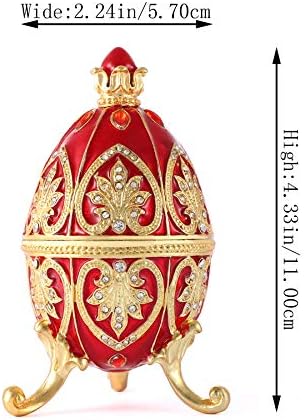 QIFU Hand Painted Enameled Red Faberge Egg Decorative Hinged Jewelry Trinket Box Unique Gift for Home Decor