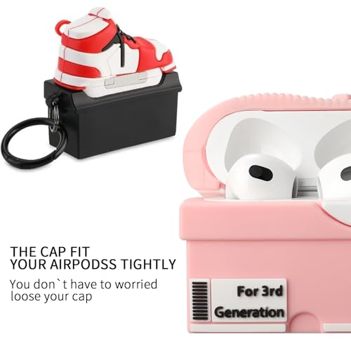 Image of [2Pack] Gedicht for Apple Airpods 3rd Generation Case Cover, Cute Cartoon Shoe Box Soft Silicone Protective Cases for AirPods 3 Case with Keychain for Women Men, Red+Pink