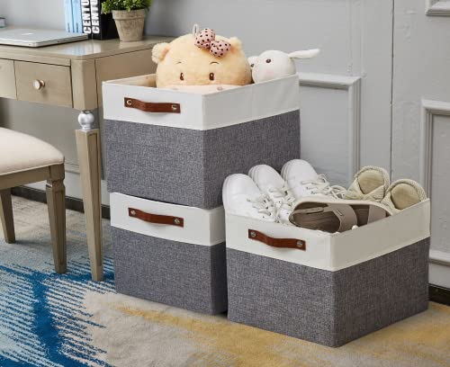 Image of DECOMOMO Cubby Storage Bins | 13x15x13inch Fabric Storage Cubes for Kallax Shelves Cloth Nursery Decorative with Handles (Grey and White, 13x15x13-3P)