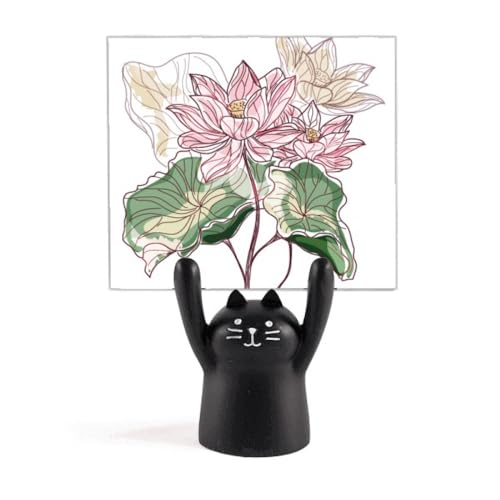 Support dessin animé chat noir et lotus, le cadeau idéal pour artiste peintre