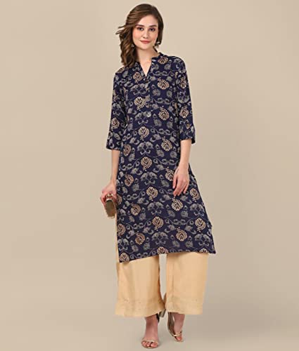 Image of rangita Women Rayon Regular Fit Calf Length Printed Straight Kurti | Kurta