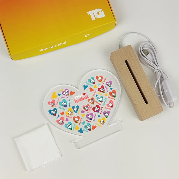 Transparent Gift Lámparas Personalizadas Corazones con Muñecos. Regalos Originales para Profesores. Lámpara Decorativa para Maestras. Regalos Personalizados Fin de Curso. Regalos para Hombre y Mujer.