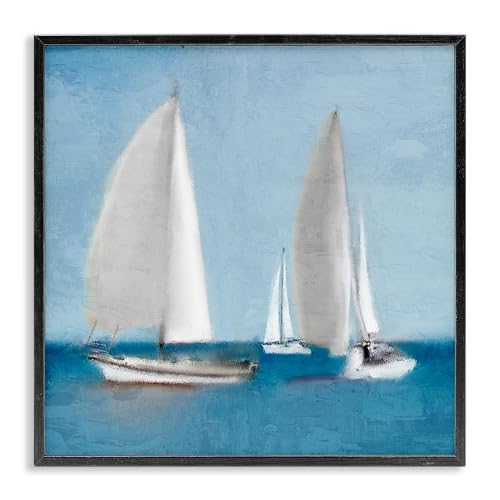 Sailboats Drifting Nautical Ocean Scene, 24 x 24 Inch Framed Giclée Print