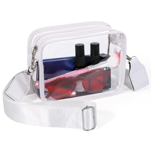 KQBMZHA Clear Bag Stadium Approved, Clear Crossbody Bag with Card Bag & Adjustable Shoulder Strap for Concerts Sports Festivals (White)