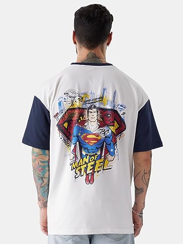 Image of The Souled Store Official Superman: The Man of Steel Men and Boys Oversized fit Graphic Printed Half Sleeve Cotton Multicolored Men Oversized T-Shirts