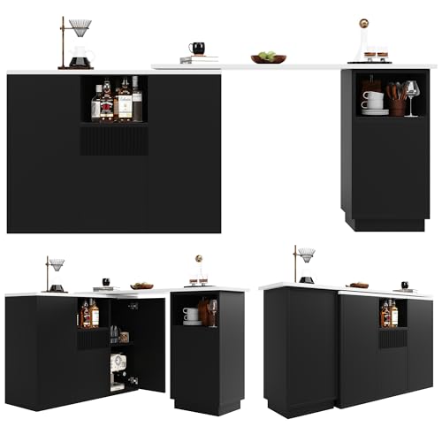 Isla de cocina de rotación 360° negra con elegante encimera de mármol multifunción 5
