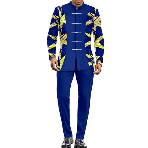 African Suit for Men Dashiki Long Sleeved Printed top and Pants 2 Piece Set Traditional Business Outfits