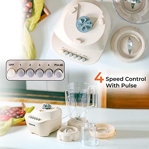 Geepas 400W 2 in 1 Multifunctional Blender | Stainless Steel Blades, 4 Speed Control with Pulse | 1.5L Jar, Overheat Protection | Chopper, Coffee Grinder & Smoothie Maker | 2 Year Warranty