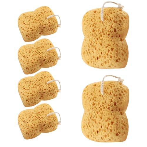 Éponge de bain mousse abondante et structure alvéolée naturelle jaune, pack de 6 éponges