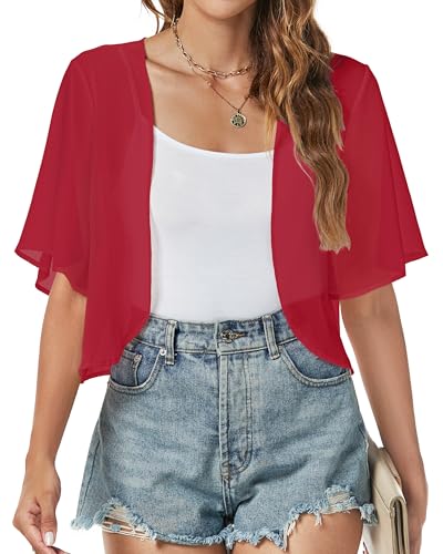Image of ZNVGIRL Women Shrug Chiffon Cardigans Open Front Short Sleeve Bolero for Evening Dressy 2026