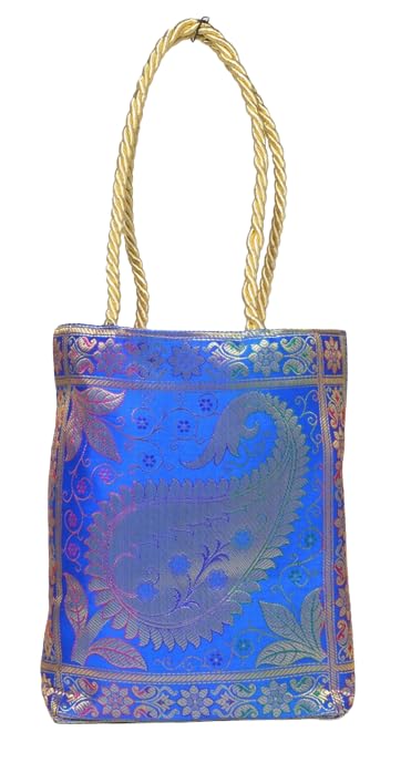 Aaditis House of Banaras Hand Crafted Unique Printed Design Banarasi Silk HandBag for Women and Girls (Red,9x9 Inch) (B0CH9XLHGK) Amazon Price History, Amazon Price Tracker