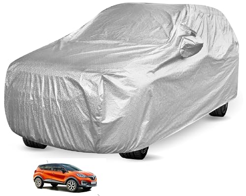 Image of Auto Hub Waterproof Car Cover Compatible with Renault Captur with Mirror Pocket, Soft Cotton Lining, Waterproof Captur Car Cover- Metallic Silver