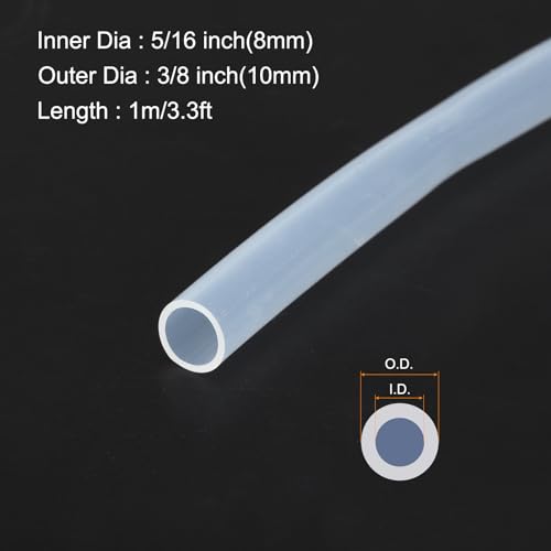 Image of 1m(3.3ft) 8mm(5 /16 inch) ID x 10mm(3 /8 inch) OD Silicone Tubing Clear Industrial Plastic Tubing Pure Silicone Hoses for Pump Siphoning Draining Irrigation Brewing