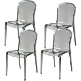 Set di 4 sedie da pranzo in cristallo acrilico multicolore, trasparenti, alte per sala da pranzo, recept, caffè, grigio