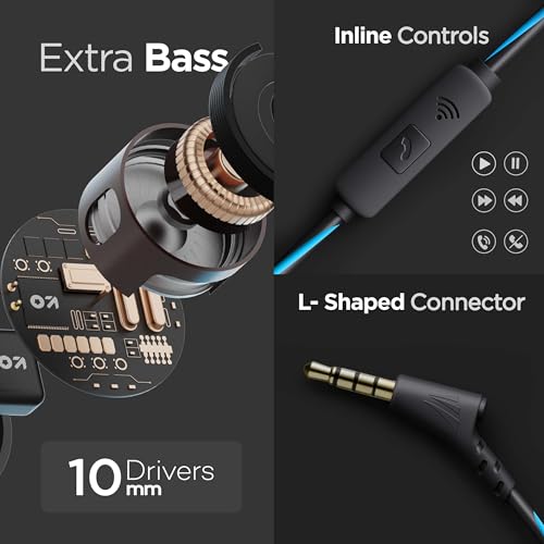 GOBOULT BassBuds X1 in-Ear Wired Earphones with 10mm Extra Bass Driver and HD Sound with mic (Blue)