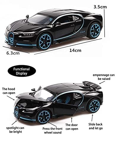 Image of Metal Pull Back Diecast Car 1:32 Bugatti Chiron Pull Back Car Model With Sound Light Boys Gifts Toys For Kids?Pack Of 1?, Multicolor
