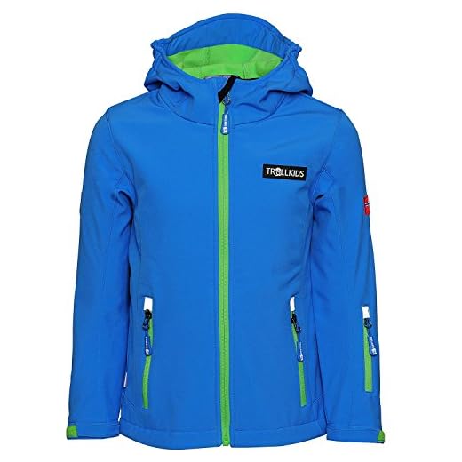 Trollkids Kinder Softshell Jacke Oslofjord, Mittelblau / Grün, Größe 128