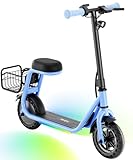 Hiboy Q2 Lite Electric Scooter with Seat for Kids Ages 4-10 - UL Certified, Up to 9.3 MPH with 100W Motor, 3-Speed Adjustable, Rear Basket, LED Neon/Brake Lights, LCD Display - Blue