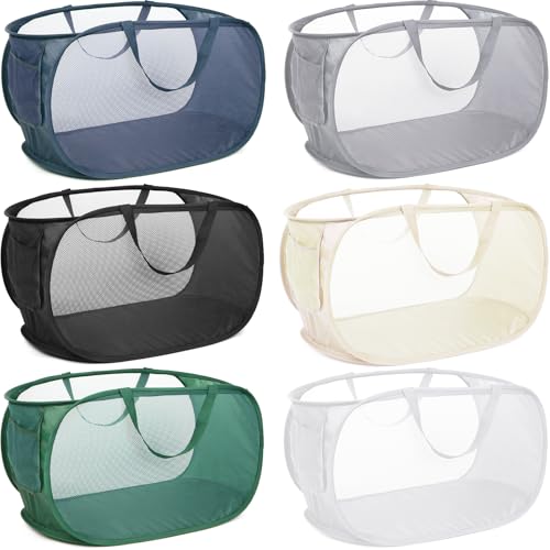 Image of 6 Pcs Durable Collapsible Laundry Baskets, Foldable Laundry Basket Large Opening, Pop Up Laundry Hamper with Pocket, Clothes Hamper with Handles for Laundry, Bathroom, Kids Room, Dorm or Trave