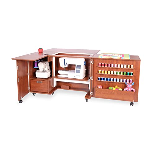 Arrow K8405 Wallaby Kangaroo Sewing, Cutting, Quilting, Crafting Cabinet and Table, Includes Storage and Airlift, Portable with Wheels, Teak Finish - Thumbnail 2
