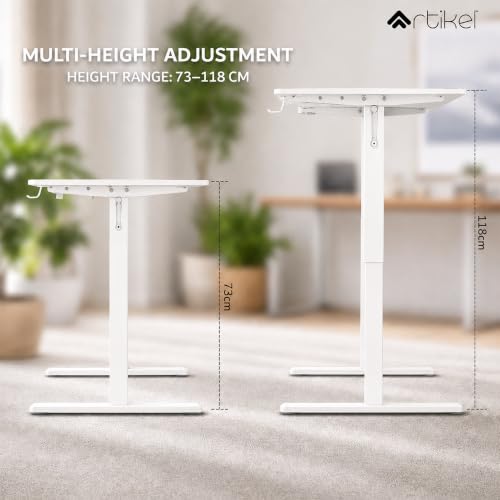 Image of ARTIKEL Manova Height Adjustable Table for Office Work | Manual Adjustable Desk with Hand Crank | Ergonomic Table for Home | 80Kg Wt Lift | Cup Holder, 2 Headphone Hook (White, 140 * 60cm)