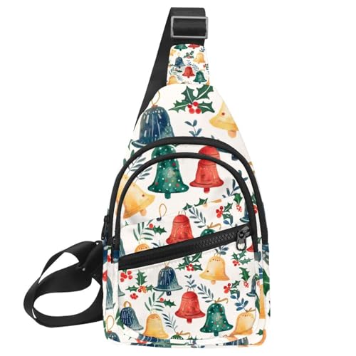 Mochila cruzada con campana de Navidad y correa ajustable para correr sin rebotes en el pecho