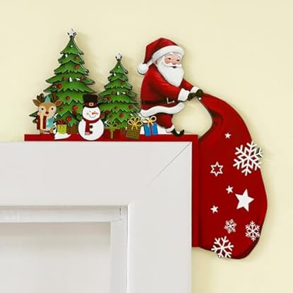Foto di Decorazione Natalizia per Porta Ingresso Finestre Cornice Parete Natale Decorazioni Oggetti Natalizie per la Casa Addobbi Natalizi in Legno Babbo Natalizio Renna Soprammobili Christmas Decorations